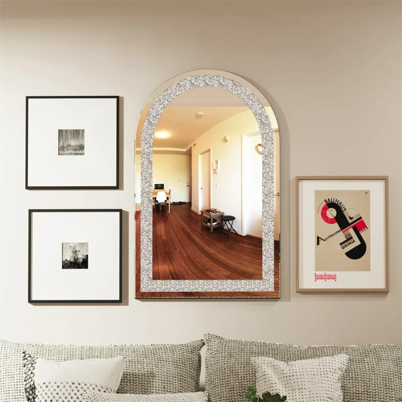 Crystal Decor Wall Mirror Arch Mirror for Bathroom Bedroom Living Room Entryway